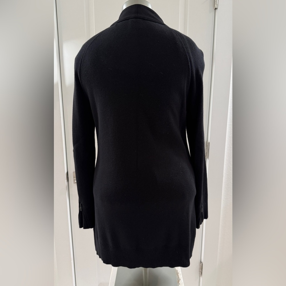 CAbi Black Longline Sweater Jacket with Faux Leather-Trim Pockets - Picture 4 of 12